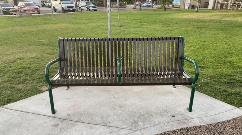 A bench with armrests at 16th Street Park in Grover Beach.