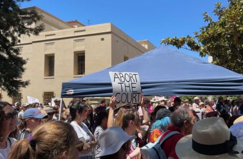 A sign at a pro-choice rally in San Luis Obispo that reads Abort the Court