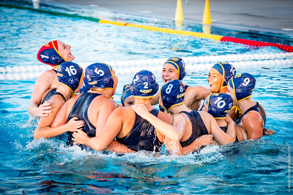 The AGHS girls water polo team warms up to win their twentieth consecutive league championship