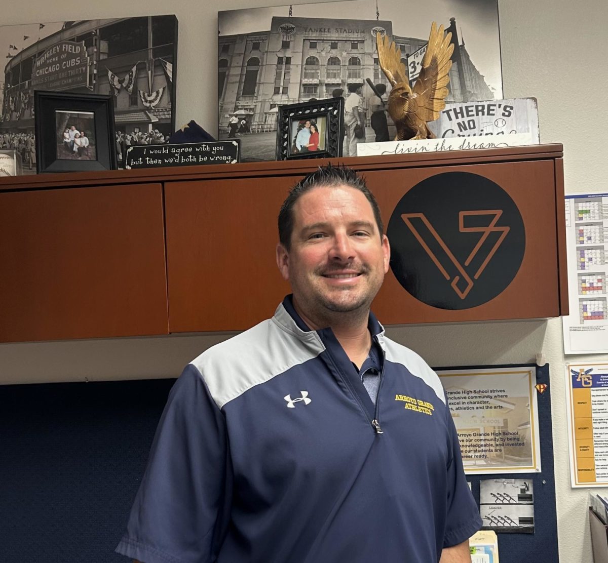 Brad Grumbles keeps photos of his family and sentimental items in his office that act as both memorabilia and interesting conversation topics.
