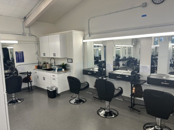 A small section of the cosmetology lab next to the Georgie OConnor Board Room.