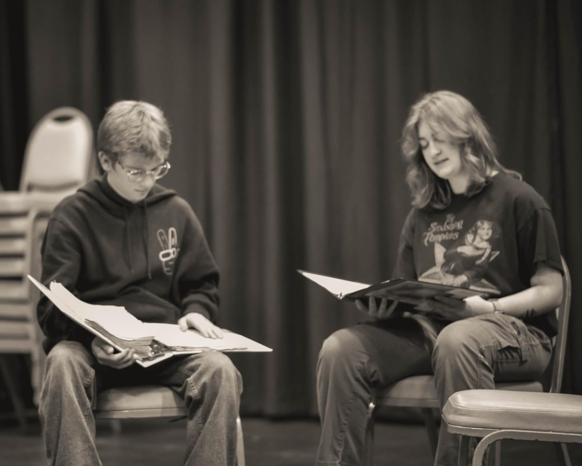 Dylan Long ('24) an Zoe Smith ('25) during an Anne of Green Gables rehearsal.