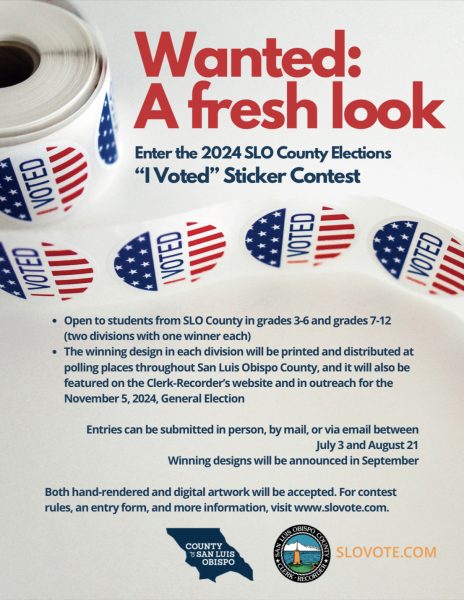 SLO county's official flyer for the "I Voted" sticker contest.