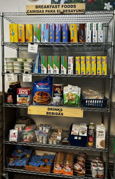 The pantry provides various foods for families.