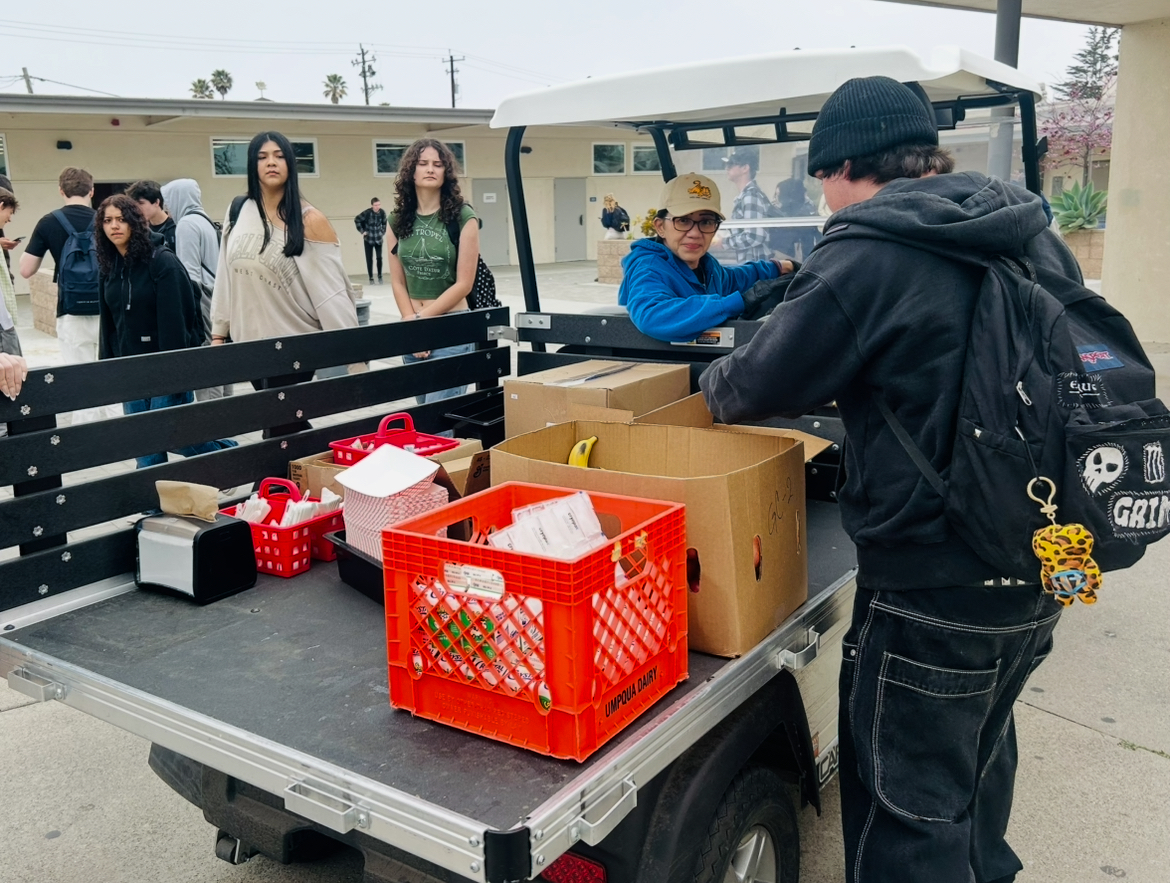 Monday, 11:43 a.m. - During break, golf carts cruise around campus, bringing breakfast food to hungry students. 
