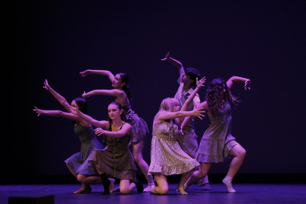 "State Lines," choreographed by Josie Lewis ('26) was the sixth dance performed during the evening. Accompanying Lewis were her fellow dancers: Lia Fresenius ('27), Ellie Grumbles ('27), Emma Jennings ('25), Patrick Keith ('26), and Abegail Trigo ('25).