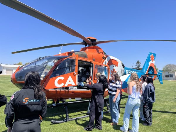 A helicopter landed on the field during fourth period on 4/29. (Photo courtesy of Sofia Kardel)
