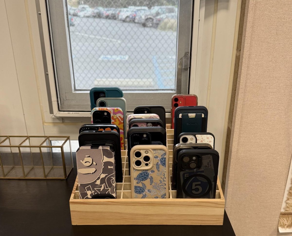 Miss Holloway's first period of Agricultural Chemistry phone box, which most students participate putting up their phone.