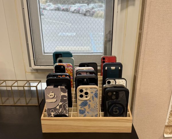 Miss Holloway's first period of Agricultural Chemistry phone box, which most students participate putting up their phone.