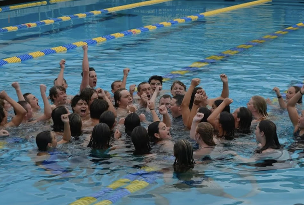 Athletes celebrate after a big win
