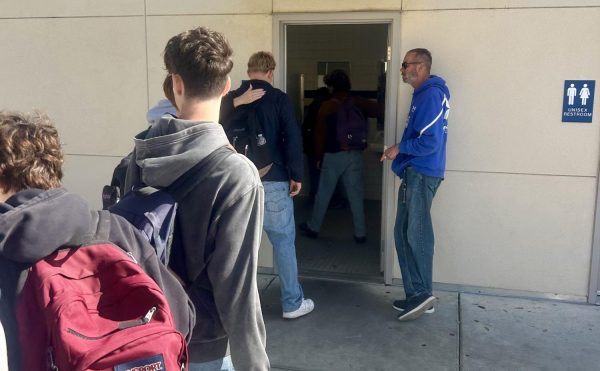 A busy day for Flester fielding a long line of student for the restroom.