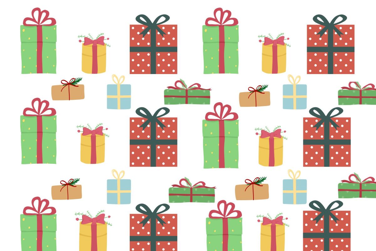 The practice of gift giving is an animated and physical way to show someone you care about them, each wrapped intricately with different wrapping papers, patterns, and bows. (Created on Canva)