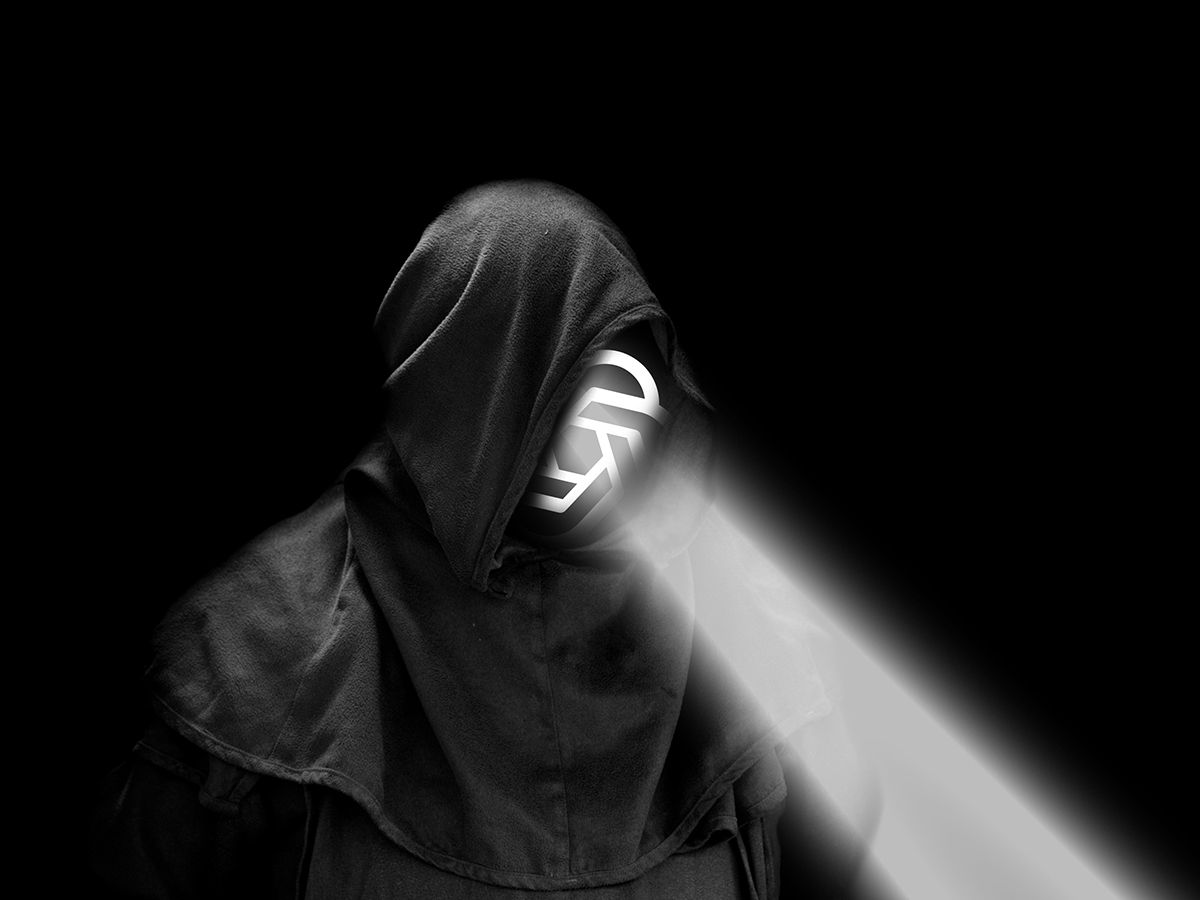 Photoshop work by Tru Holmes. (Credit to OpenAI and Wikimedia Commons for the ChatGPT logo, and publicdomainphotos.net for the hooded figure)