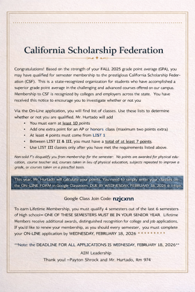 This information is on the paper students will receive if they qualify for CSF.