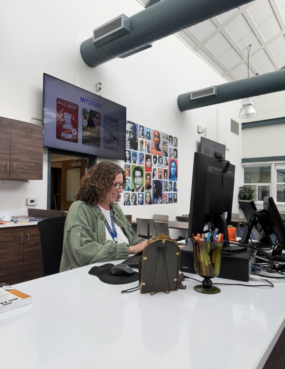 Lodge in her workspace.