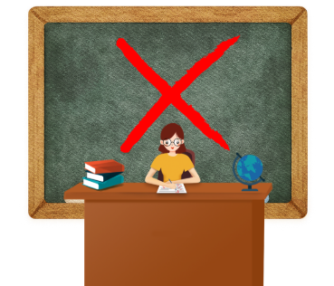 Depiction of teacher at desk
