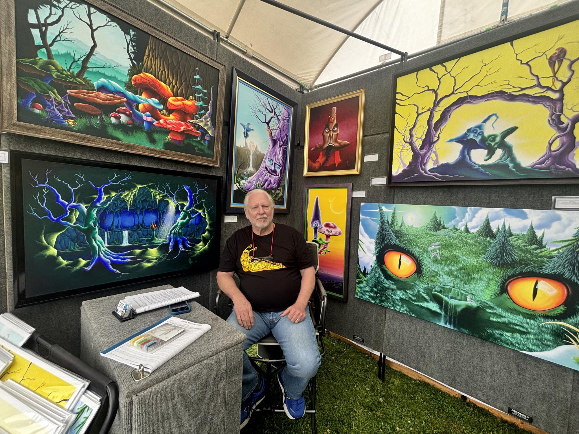 Hunters booth where he showcased his paintings for everyone to see 